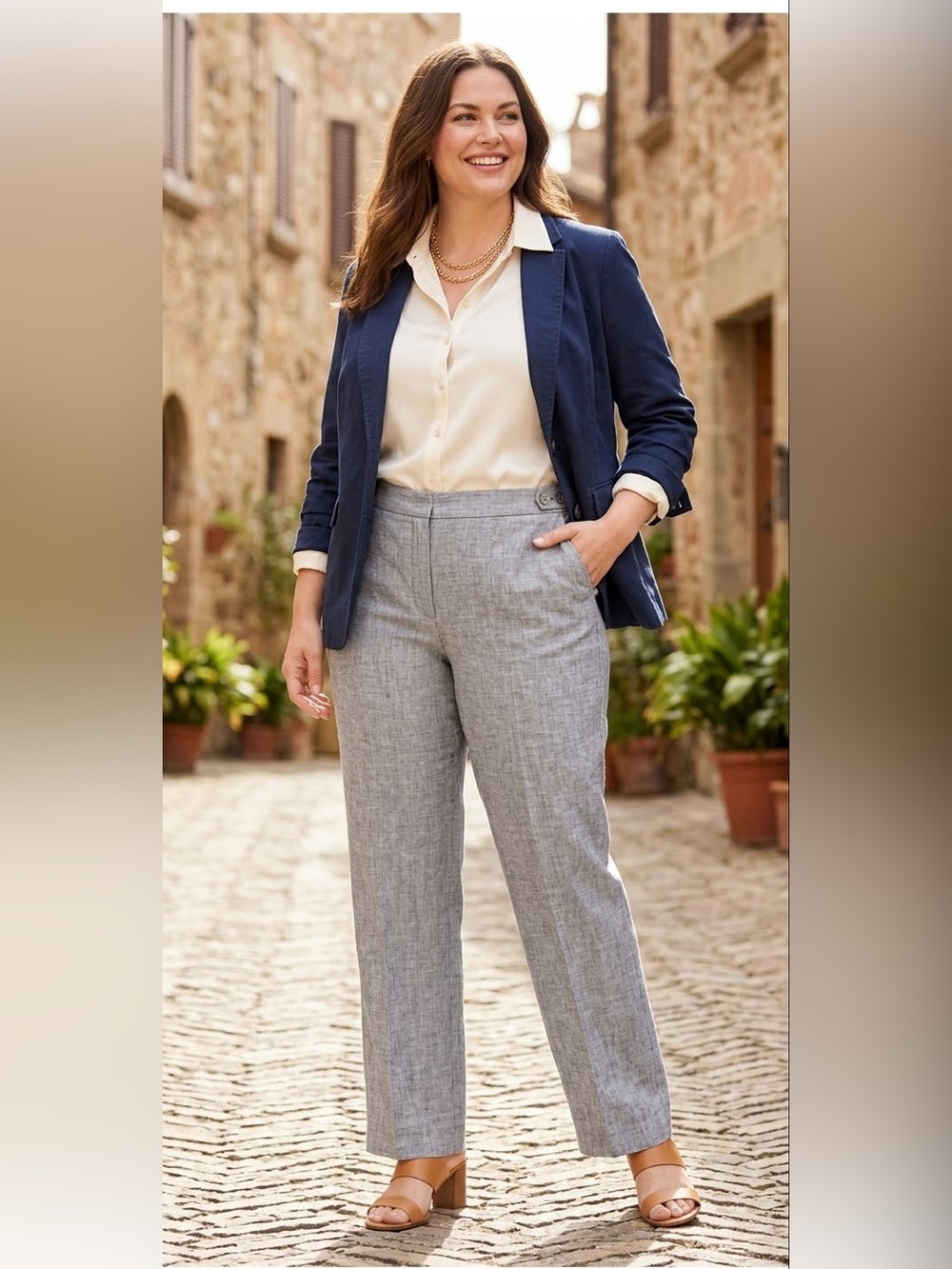 Talbots Women's Light Gray Linen-Blend Trousers-Size 18 NWT